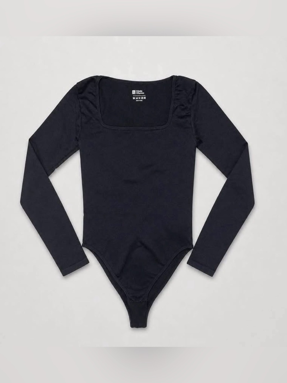 Black Square Neck Long Sleeve Bodysuit